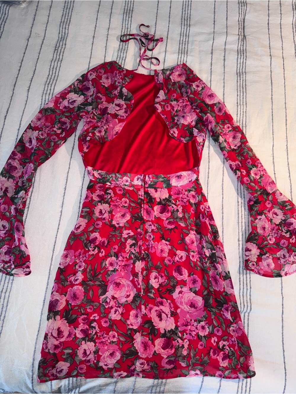 B Darlin Red & Pink Floral Long-Sleeve Wrap Dress - Picture 2 of 3